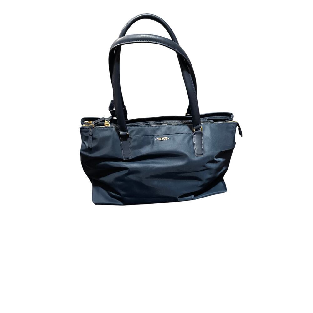 TUMI Georgiana Business Tote in Blue Nylon with Leather Trim Travel Work Caryall